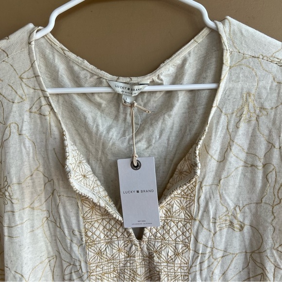 Lucky Brand Boho Long Sleeve Top - Size L Hippie Peasant Casual Modest NWT - Picture 4 of 7
